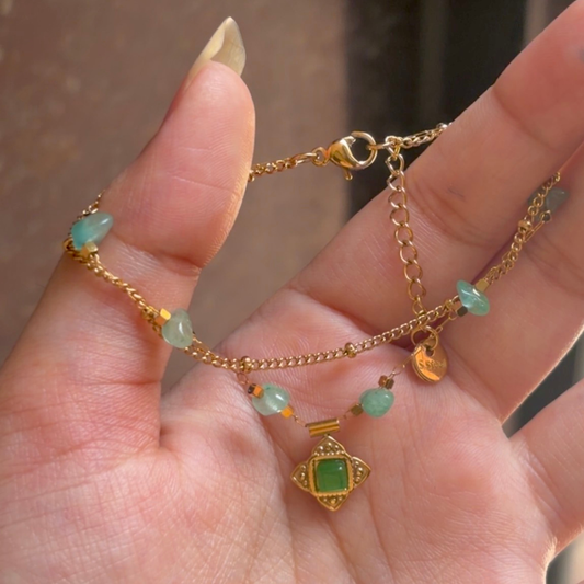 Celeste Emerald Charm Dual Layer Bracelet
