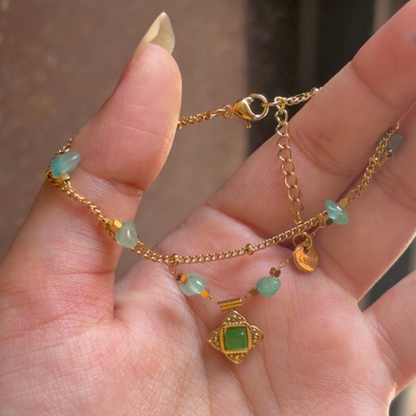Celeste Emerald Charm Dual Layer Bracelet